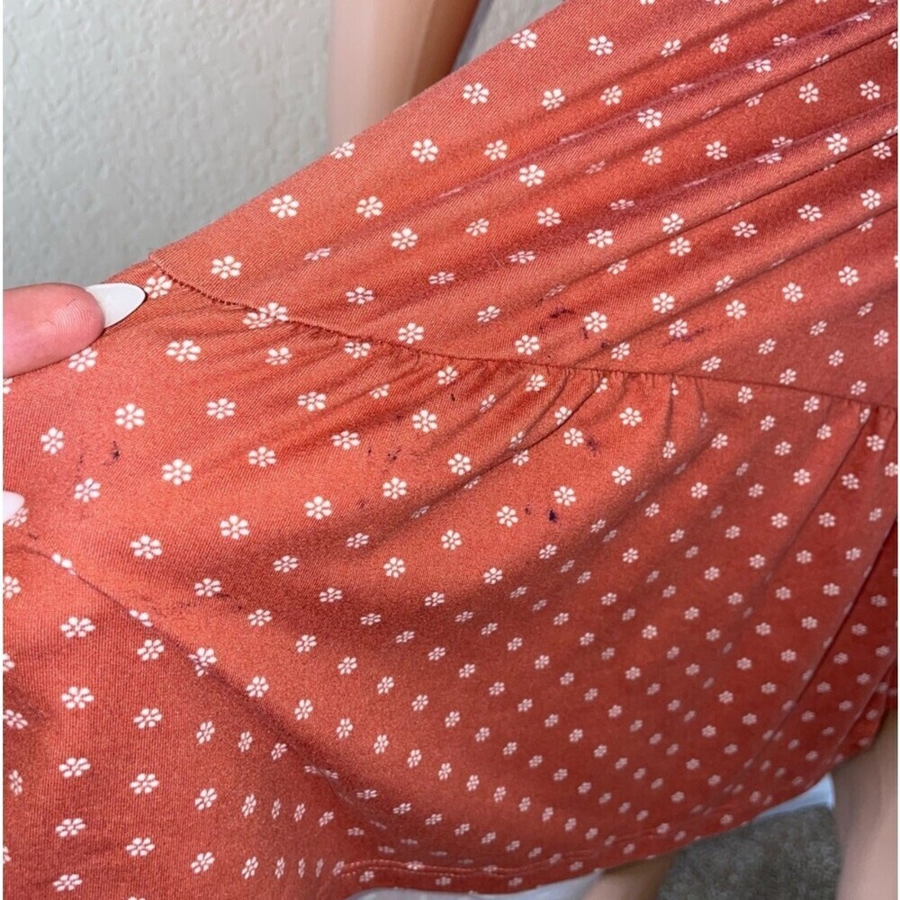 Urban Outfitteres tiered dress rust orange floral print V-neck above knee SZ LG - Picture 12 of 12
